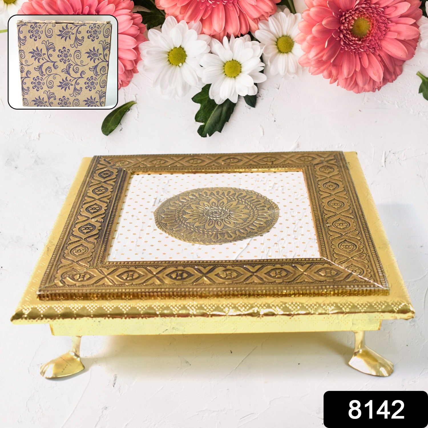 Golden - Square Pooja Chowki Patla  Bajot (2020 Cm  1 Pc) Golden - Square Pooja Chowki Patla  Bajot (2020 Cm  1 Pc)